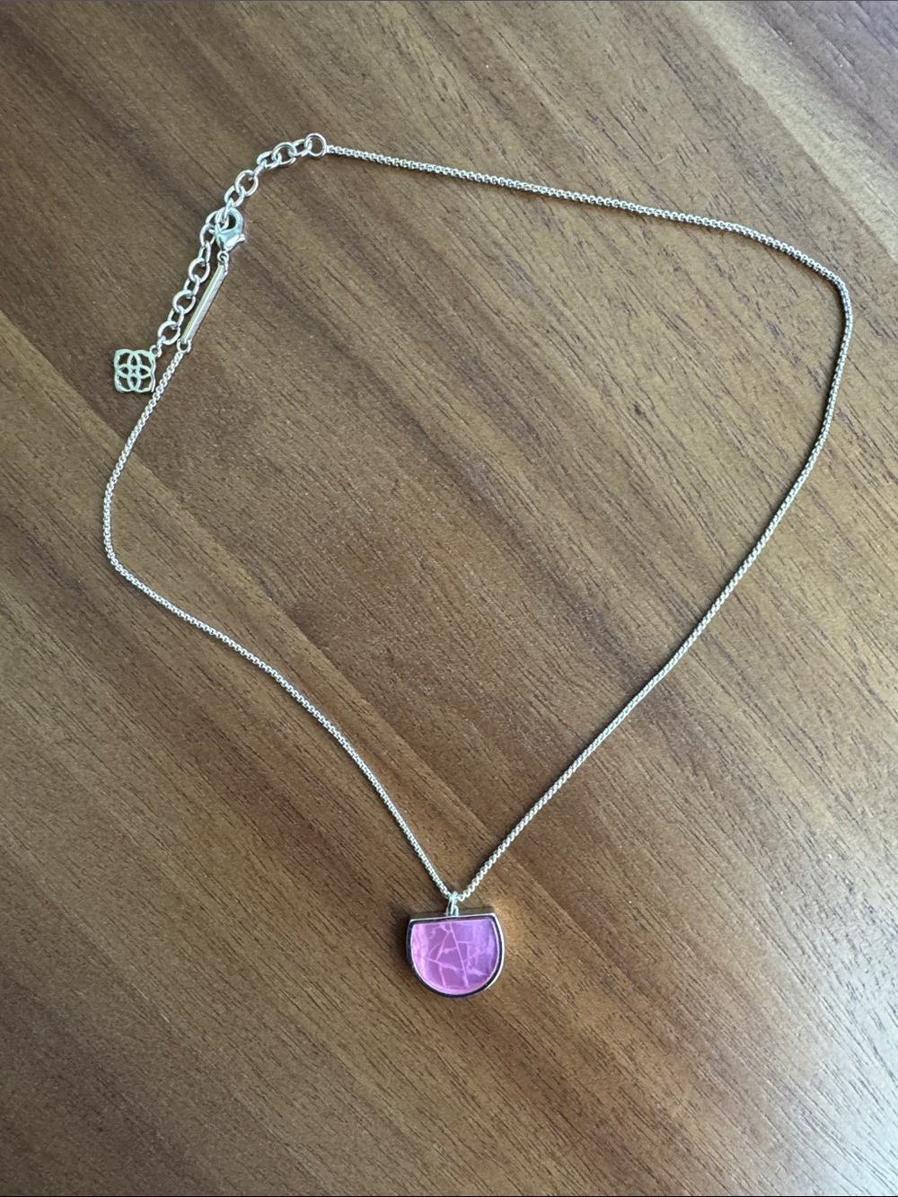 Kendra Scott Gold Necklace with Pink Semi-Circle Pendant